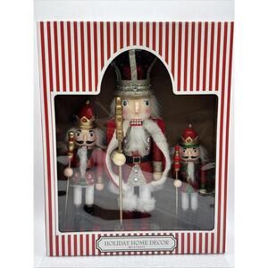 Sixtrees Christmas Nutcracker Red White Gold Glitter 3 Piece Set RARE 8-13”